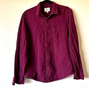 EUC Lucky Brand Medium Untuck It Button Down Shirt Maroon Plum Wine Pocket Work